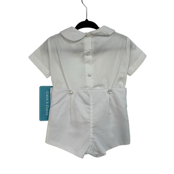NWT Claire & Charlie Fine Hand Smocked White Pique Button On Shorts Set 9 Months - Picture 6 of 6
